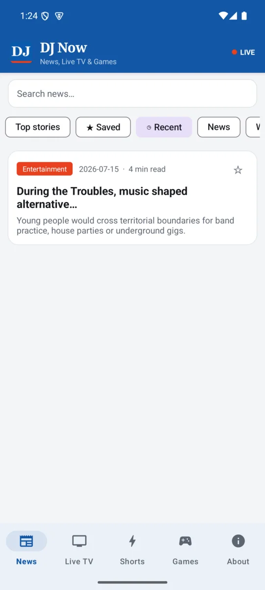 DJ Now recent reading — a device-only history of stories opened in the app