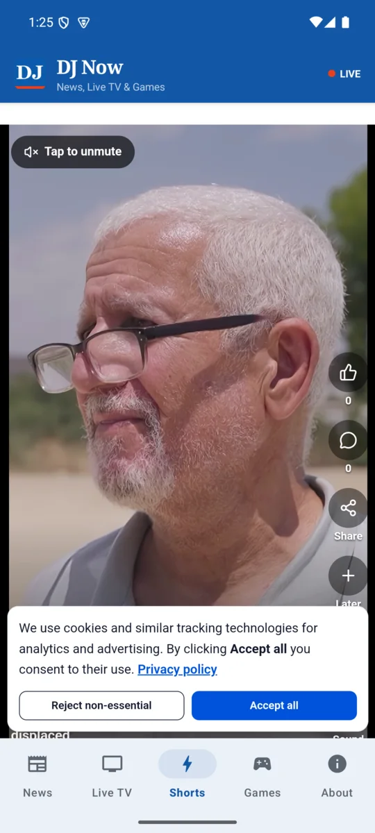 DJ Now Shorts — a vertical short-form video feed with save, share and caption controls