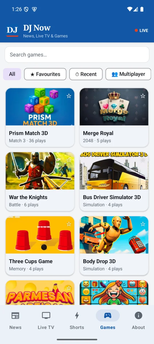 DJ Now games — the full native arcade catalogue in the same app